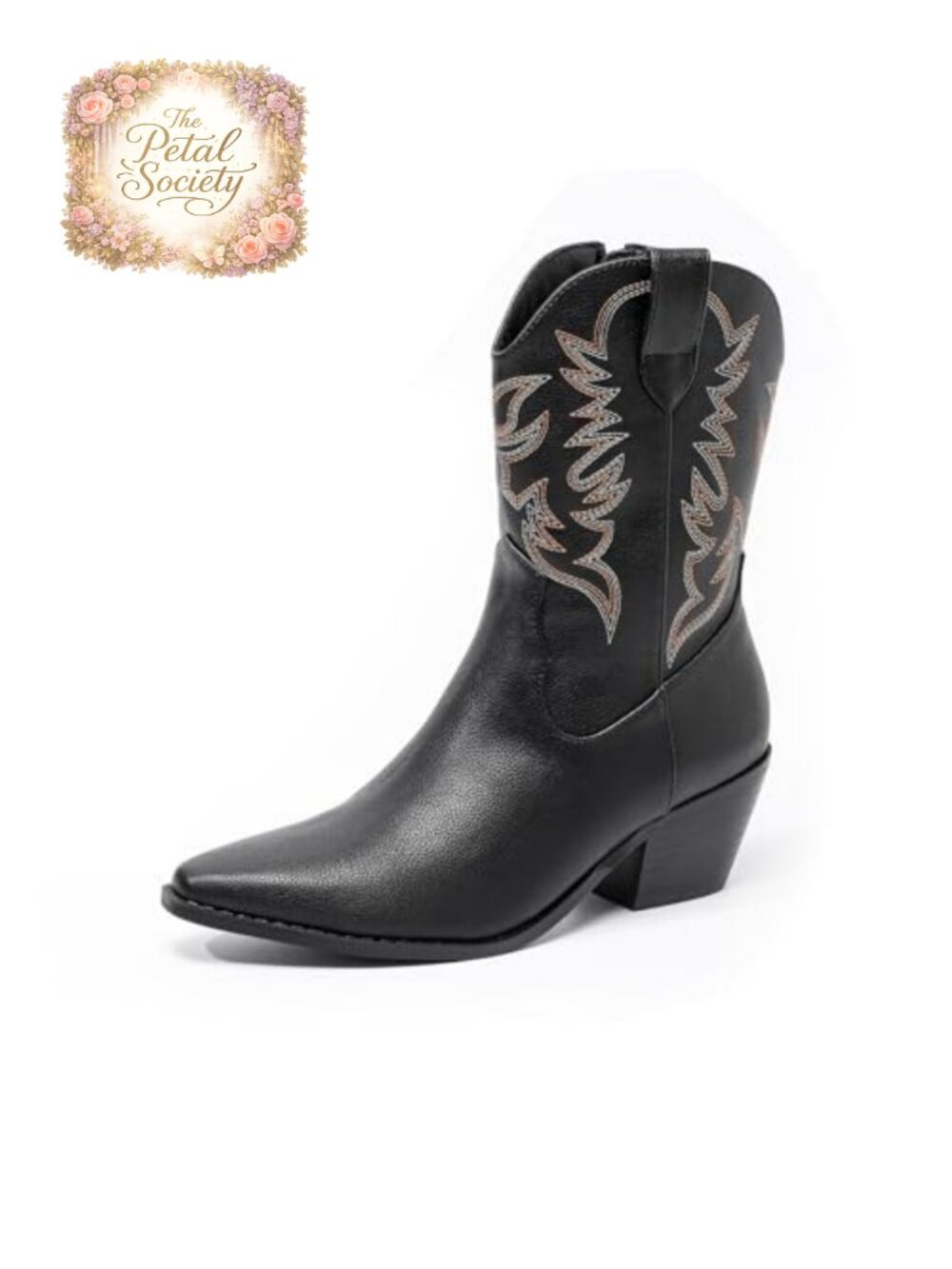 Western Cowboy Boots Pointed Toe Pull On Leather Mid Calf